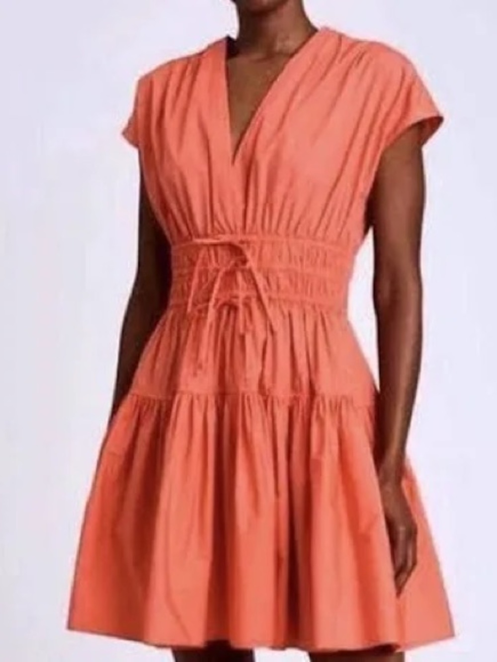 Derek Lam Coral V-Neck Tiered Mini Dress